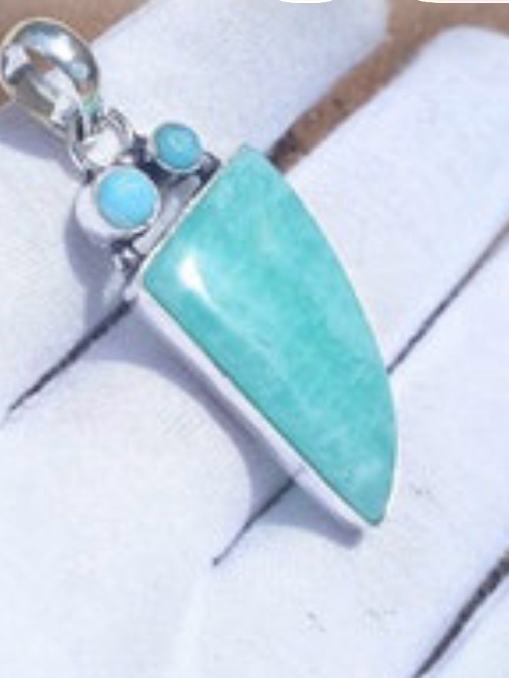 Amazonite and Larimar Artisan 925 Sterling Silver pendant.